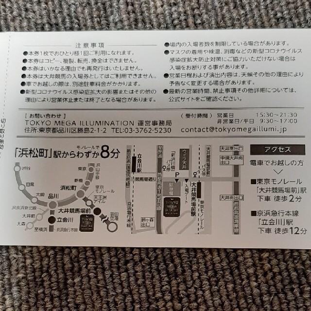 東京　メガイルミ　ペアチケット チケットの施設利用券(遊園地/テーマパーク)の商品写真