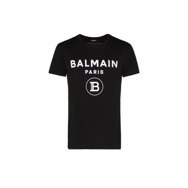 バルマン BALMAIN ブラックコットンTシャツ ホワイトベルベットロゴ