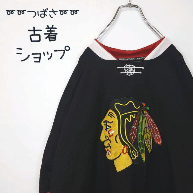 ツバサ〜FURUGI〜PZT【激レア】リーボック　ブラックホークス　カナダ製　NHL ゲームシャツ　CCM