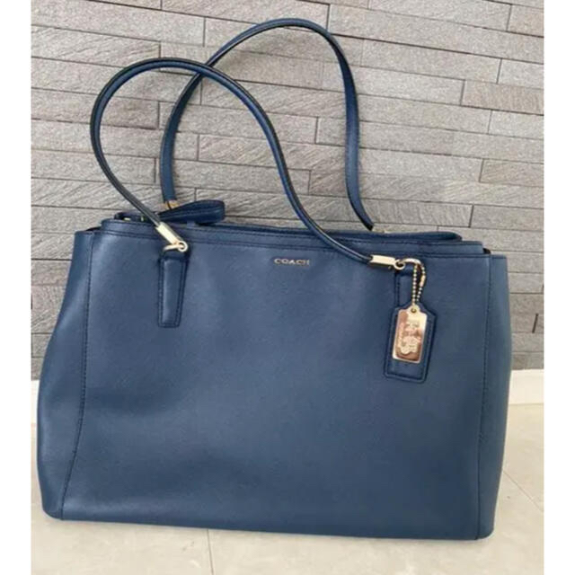 コーチ COACH レザーバック トートバッグ ショルダーバック ネイビー ...