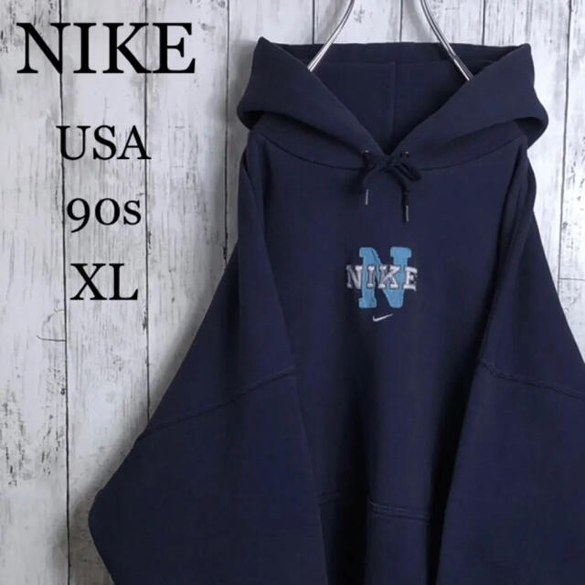 ビッグシルエット】 ナイキ USA製 90s 銀タグ 刺繍ロゴ パーカー XL 再