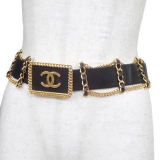 シャネル(CHANEL)のシャネル ココマーク チェーン付きベルト ラムスキン 黒 40800057196(ベルト)