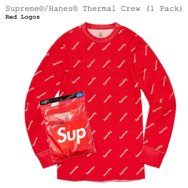 未使用！ SUPREME サーマル クルー レッド 赤 ロゴ M