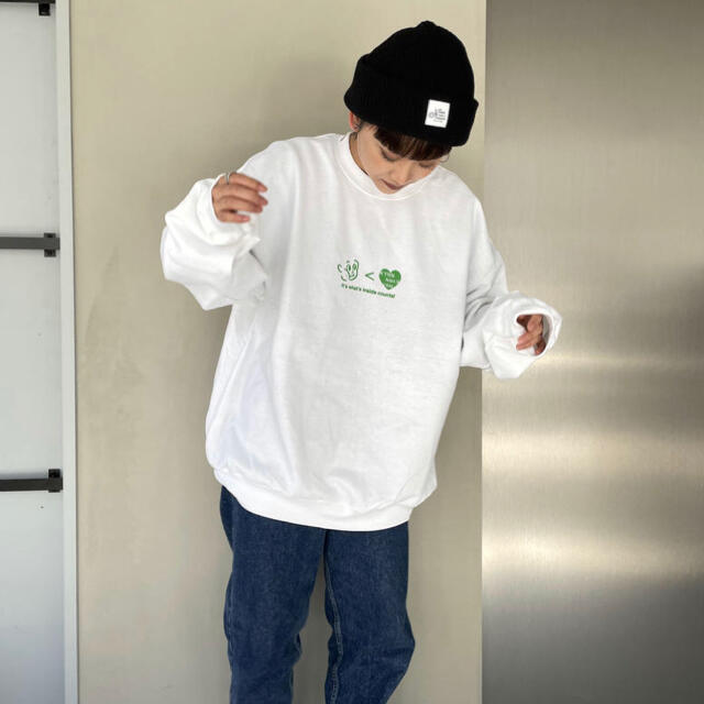 KANGOL(カンゴール)のkaoyorinakami カオナカ トレーナー 白 緑 White green メンズのトップス(パーカー)の商品写真