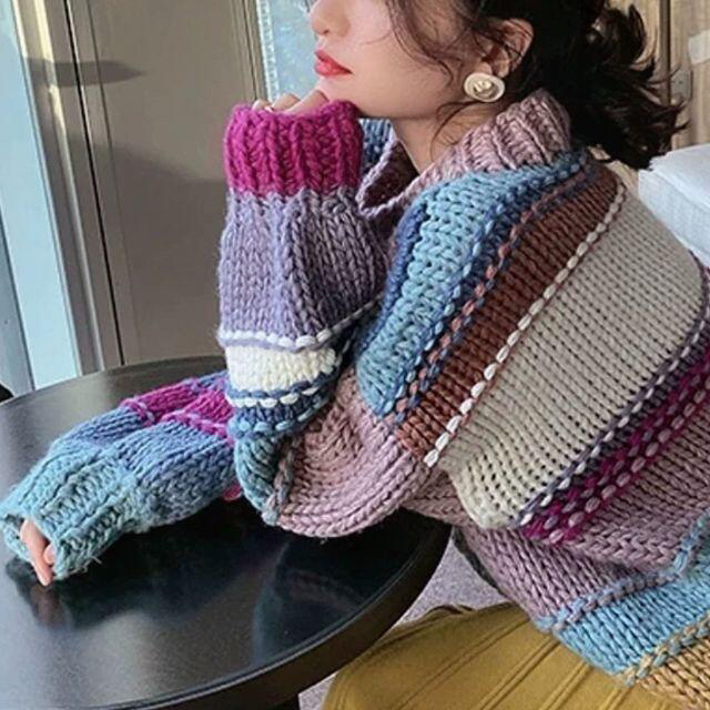マルチカラーニット カラフルニット 春ニット 春セーター マルチカラーニット カラフルニット 春ニット 春セーター