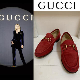 グッチ(Gucci)のGUCCI VINTAGE ITALY製 ホースビットスエードローファー レッド(ローファー/革靴)