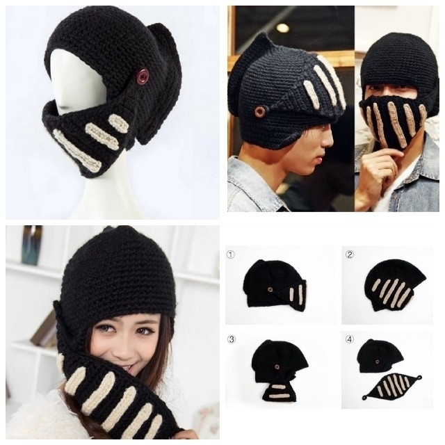 騎士風 ヘルメット型 ニット帽 マスク 匿名 送料込 メンズの帽子(ニット帽/ビーニー)の商品写真