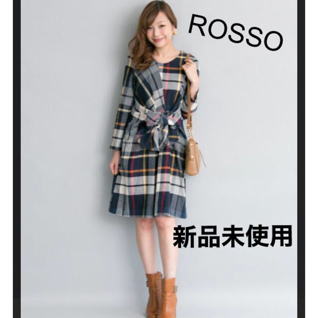 【新品】 ROSSO ロッソ ネルチェック前リボンワンピース
