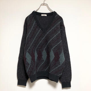 alpaca knit sweater vneck red blue(ニット/セーター)