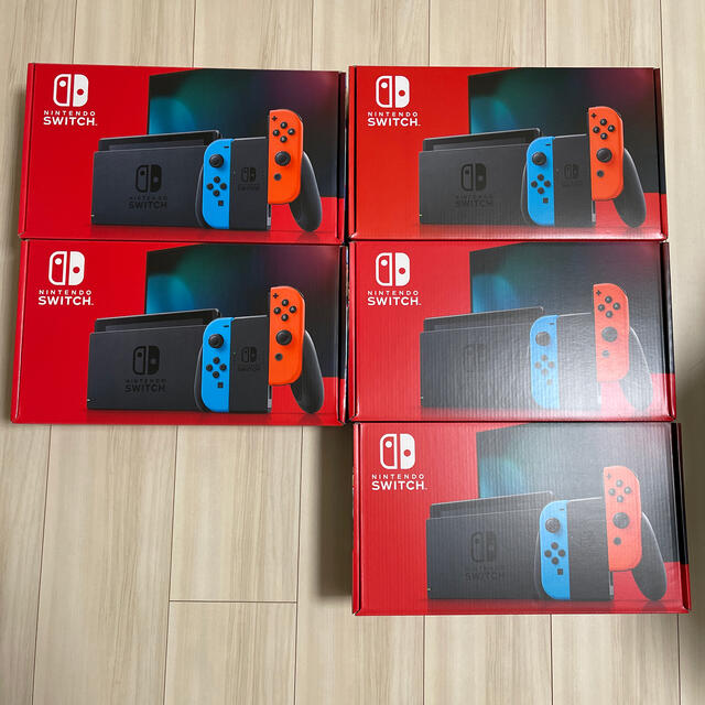 ★新品未使用品★ 店舗印なし　Nintendo switch ネオン 5台1個Joy-Conネオンレッド