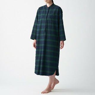 ムジルシリョウヒン(MUJI (無印良品))の【新品】 無印良品 インド綿 フランネルクルタ／ダークグリーン×柄／Ｌ～XL (パジャマ)