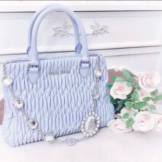 明日迄価格 MIUMIU ナッパクリスタル マテラッセ バッグ ライトブルー約105cmショルダー長さ