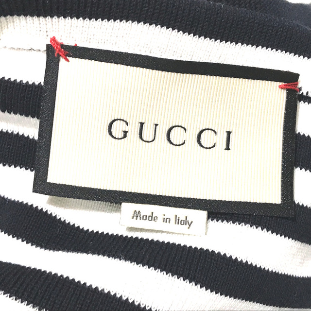 Gucci(グッチ)のグッチ GUCCI ボーダー タコモチーフ 461177 トレーナー スウェット コットン ホワイト×ブラック メンズのトップス(スウェット)の商品写真