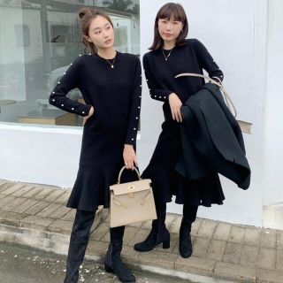 ザラ(ZARA)のBIRTHDAY BASH 大人気パールニットワンピ(ひざ丈ワンピース)