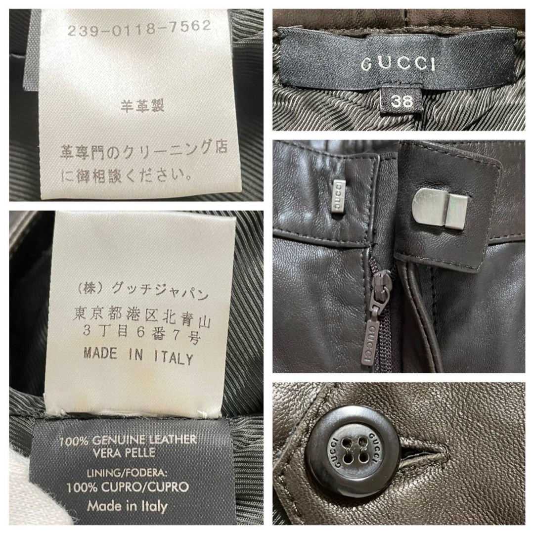 GUCCI - 本物 グッチ レザー パンツ 38 ダークブラウン GUCCIの GUCCI - 本物 グッチ レザー パンツ 38 ダークブラウン GUCCIの