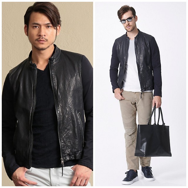 美品 EPOCA UOMO レザーコンビジップブルゾン¥83,600 税込 - レザー