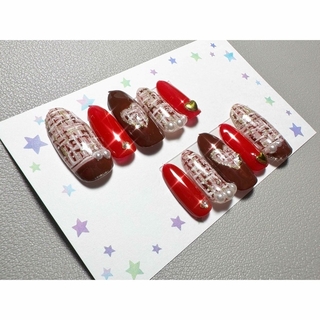 《16》バレンタイン ツイード ネイルチップ 赤 ハート  コスメ/美容のネイル(つけ爪/ネイルチップ)の商品写真