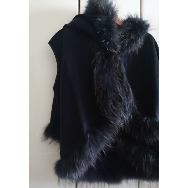 SAGA FURS カシミヤ100 ファー マント ケープ ポンチョ 極上 カシミア100% ファー ケープ ポンチョ マント(SAGA FURS