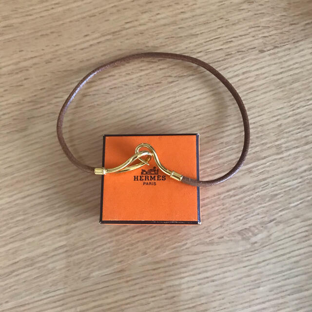HERMES◇ヘラクリード レザー チョーカー バングル 茶 ゴールド エルメス-