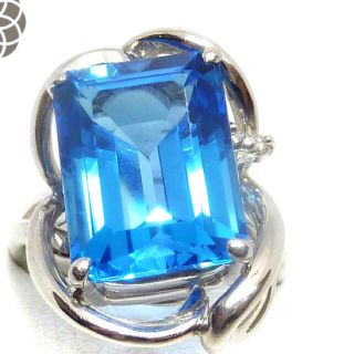 宝石鑑別付大粒 15.43ct ブルートパーズ 天然ダイヤモンド Pt900 (リング(指輪))