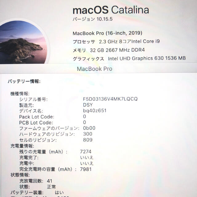 Mac (Apple)(マック)の美品MacBook pro 16インチ 2019 i9 32GB SSD1 TB スマホ/家電/カメラのPC/タブレット(ノートPC)の商品写真