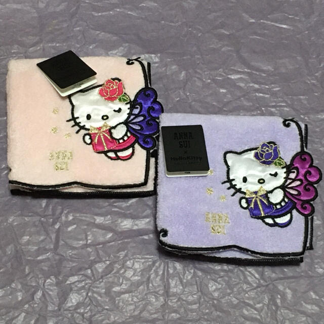 ANNA SUI(アナスイ)の【新品】アナスイ タオルハンカチ 2枚 キティ☆紫 パープル ピンク レディースのファッション小物(ハンカチ)の商品写真