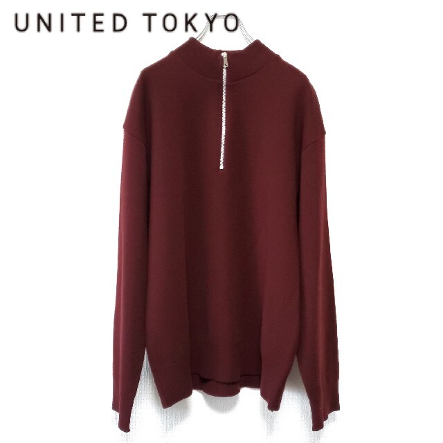 UNITED TOKYO オーバーサイズ ハーフジップニット ボルドー