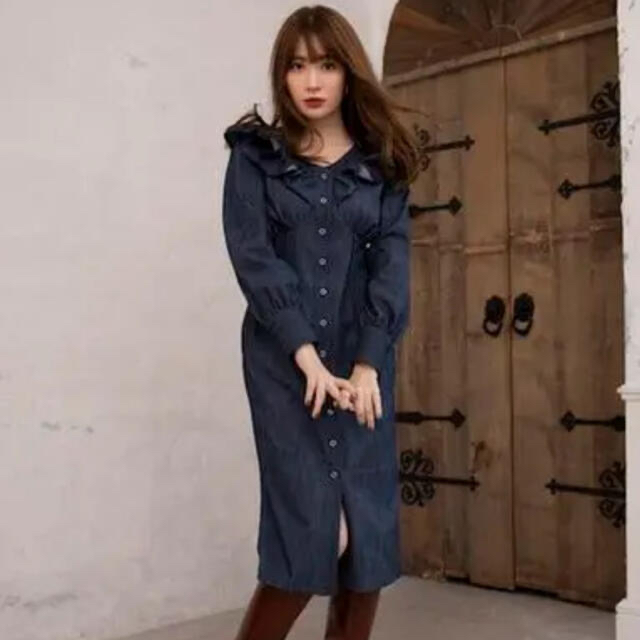 最終値下げHerlipto Denim Effect Ruffled Dress