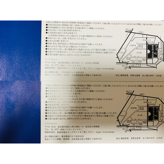 東京国立博物館  特別展観覧券 2枚 チケットの施設利用券(美術館/博物館)の商品写真