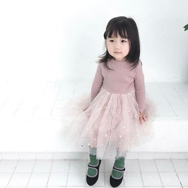 韓国子供服 スター チュール ワンピース ドレス 女の子 ピンク 70cm キッズ/ベビー/マタニティのベビー服(~85cm)(セレモニードレス/スーツ)の商品写真