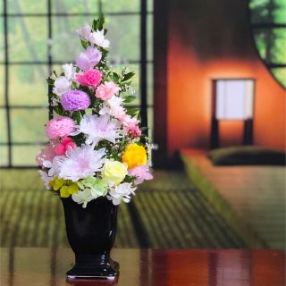 仏花【お供え花 】 ♡ことね菊♡花器つきアレンジ　単品(一基) (ドライフラワー)