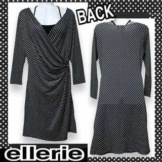 【新品/ellerie】胸元カシュクールドット柄ワンピース(ひざ丈ワンピース)