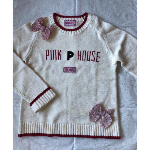 PINK HOUSE(ピンクハウス)のピンクハウス♡ロゴ編み込みロゴパッチのシンプルな綿ニット♡ レディースのトップス(ニット/セーター)の商品写真