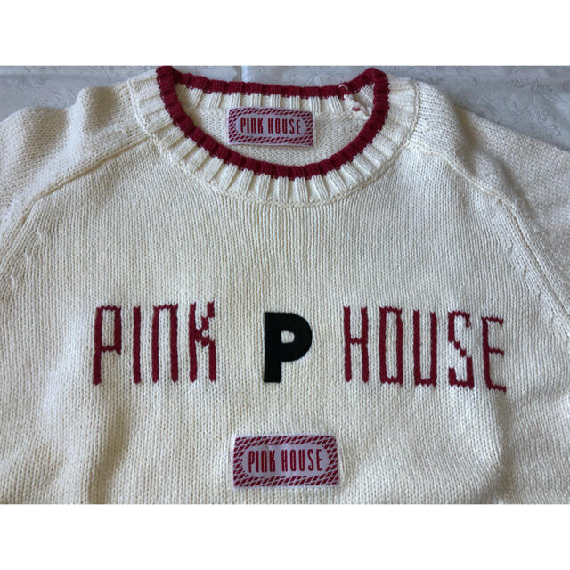 PINK HOUSE(ピンクハウス)のピンクハウス♡ロゴ編み込みロゴパッチのシンプルな綿ニット♡ レディースのトップス(ニット/セーター)の商品写真