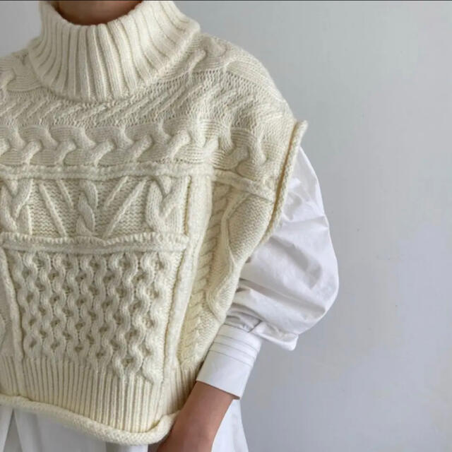 willfully high neck cable knit vest - ニット/セーター