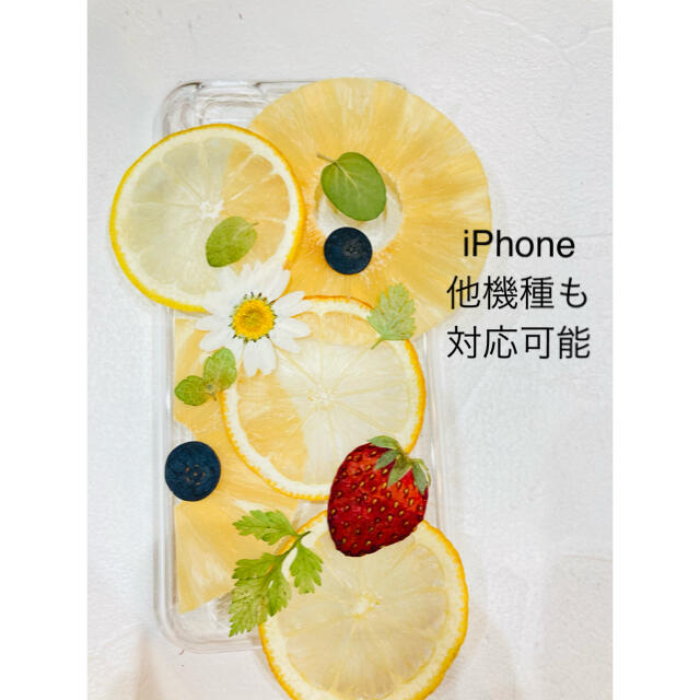 ハンドメイド　iPhoneケース　スマホケース　押し花　押しフルーツ ハンドメイドのスマホケース/アクセサリー(スマホケース)の商品写真