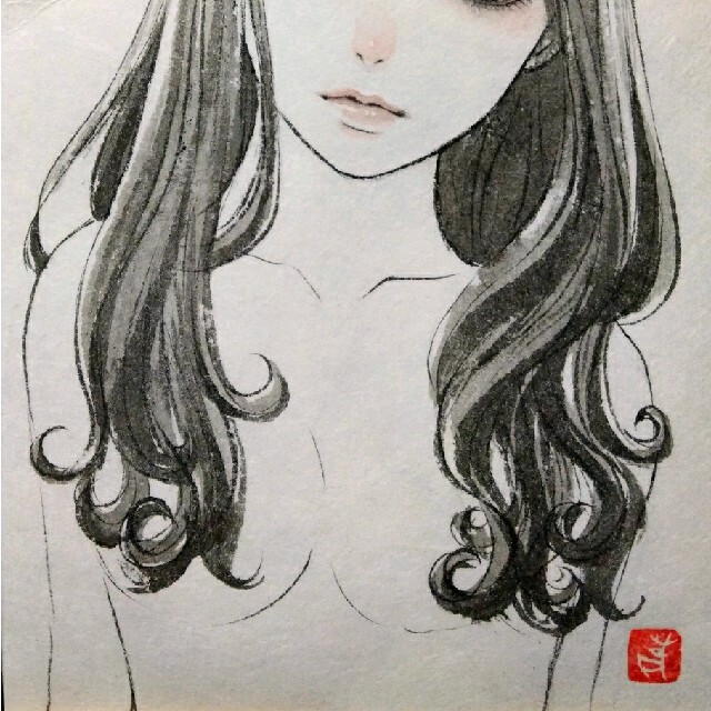 墨絵 水墨画 美人画 美少女 墨彩画 手描きイラストの通販 by 墨絵 水墨画 美人画 美少女 墨彩画 手描きイラストの通販 by