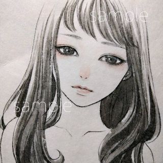 墨絵　水墨画　美人画　美少女　墨彩画　手描きイラスト(絵画/タペストリー)