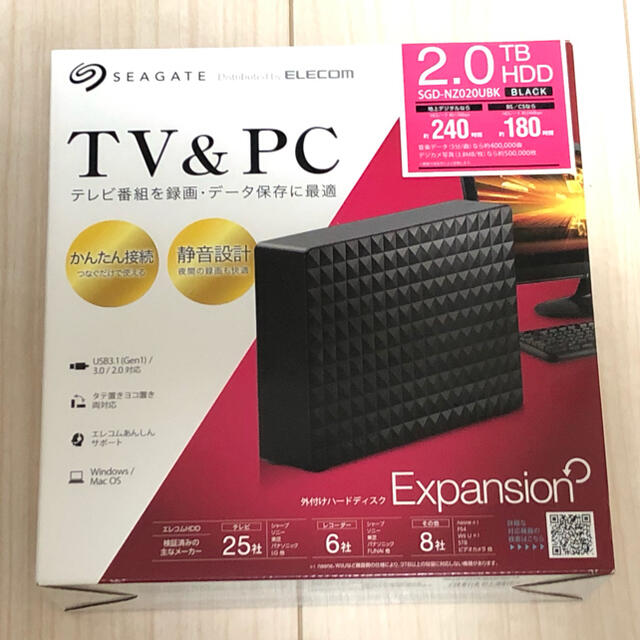 ELECOM(エレコム)の外付けHDD 2TB Seagate SGD-NZ020UBK スマホ/家電/カメラのテレビ/映像機器(テレビ)の商品写真