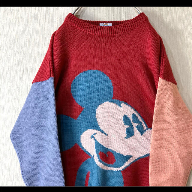 MICKEY&CO ミッキーマウス ニット セーター でかプリント 赤 90s