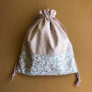 ハンドメイド　ドットミニヨン&リバティ巾着　フレンチ(外出用品)