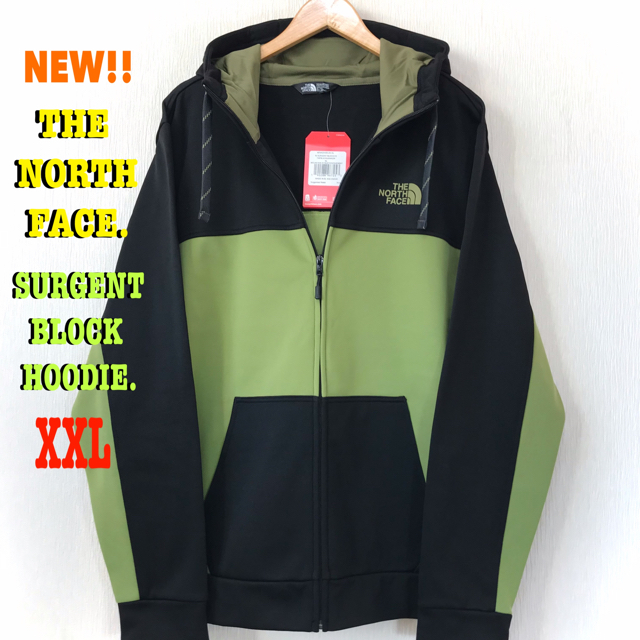 THE NORTH FACE(ザノースフェイス)の2XL相当 新品 ノースフェイス サージェントブロック ジップパーカー 黒 緑 メンズのトップス(パーカー)の商品写真