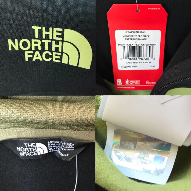 THE NORTH FACE(ザノースフェイス)の2XL相当 新品 ノースフェイス サージェントブロック ジップパーカー 黒 緑 メンズのトップス(パーカー)の商品写真