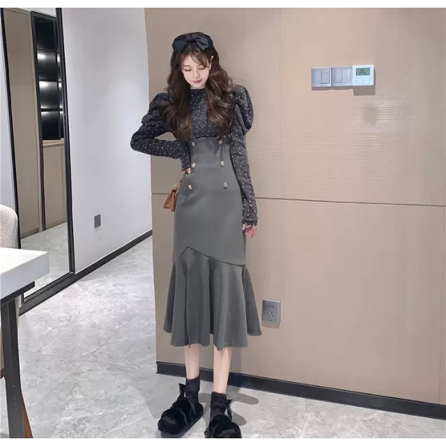 レディース マーメイドジャンパースカート ロング丈 スリット 韓国 春コーデの通販 By Harudressshop ラクマ