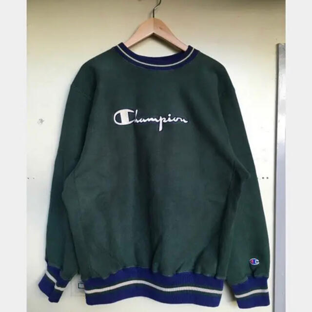 Champion(チャンピオン)の90s USA製 チャンピオン リバースウィーブ 緑 デカロゴ ライン メンズのトップス(スウェット)の商品写真