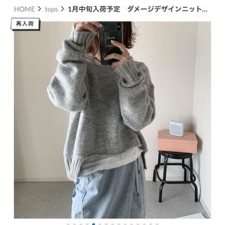 アクネ(ACNE)のoksoon ダメージデザインニット　グレー　新品(ニット/セーター)