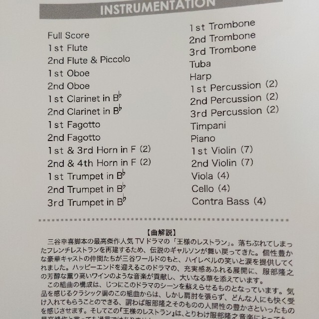 オーケストラスコア　王様のレストラン 楽器のスコア/楽譜(クラシック)の商品写真