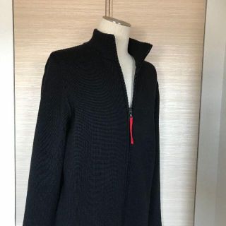 プラダ(PRADA)の美品★プラダスポーツ★黒★ニットジップブルゾン★厚手★ハイネック★セーター赤スト(ブルゾン)