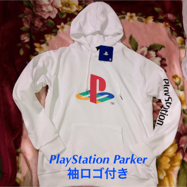 PlayStation(プレイステーション)のもうGUには無い‼️超ホワイトPlayStationデカロゴ&袖ロゴパーカーXL メンズのトップス(パーカー)の商品写真