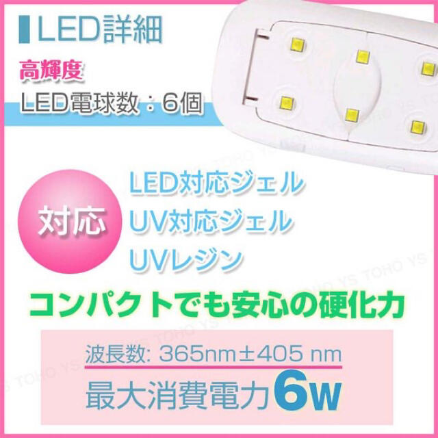 UV LED ライト ネイルライト ジェルネイル 6ｗ 薄型 軽量 レジン 硬化 コスメ/美容のネイル(ネイルケア)の商品写真